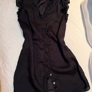 FRAME 100% Cotton Ramie Elegant Black Ruffled Dress